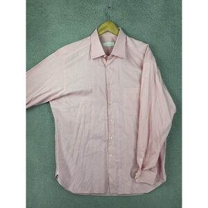 Ermenegildo Zegna Shirt Mens Large Pink Stripe Long Sleeve Button Front Cotton